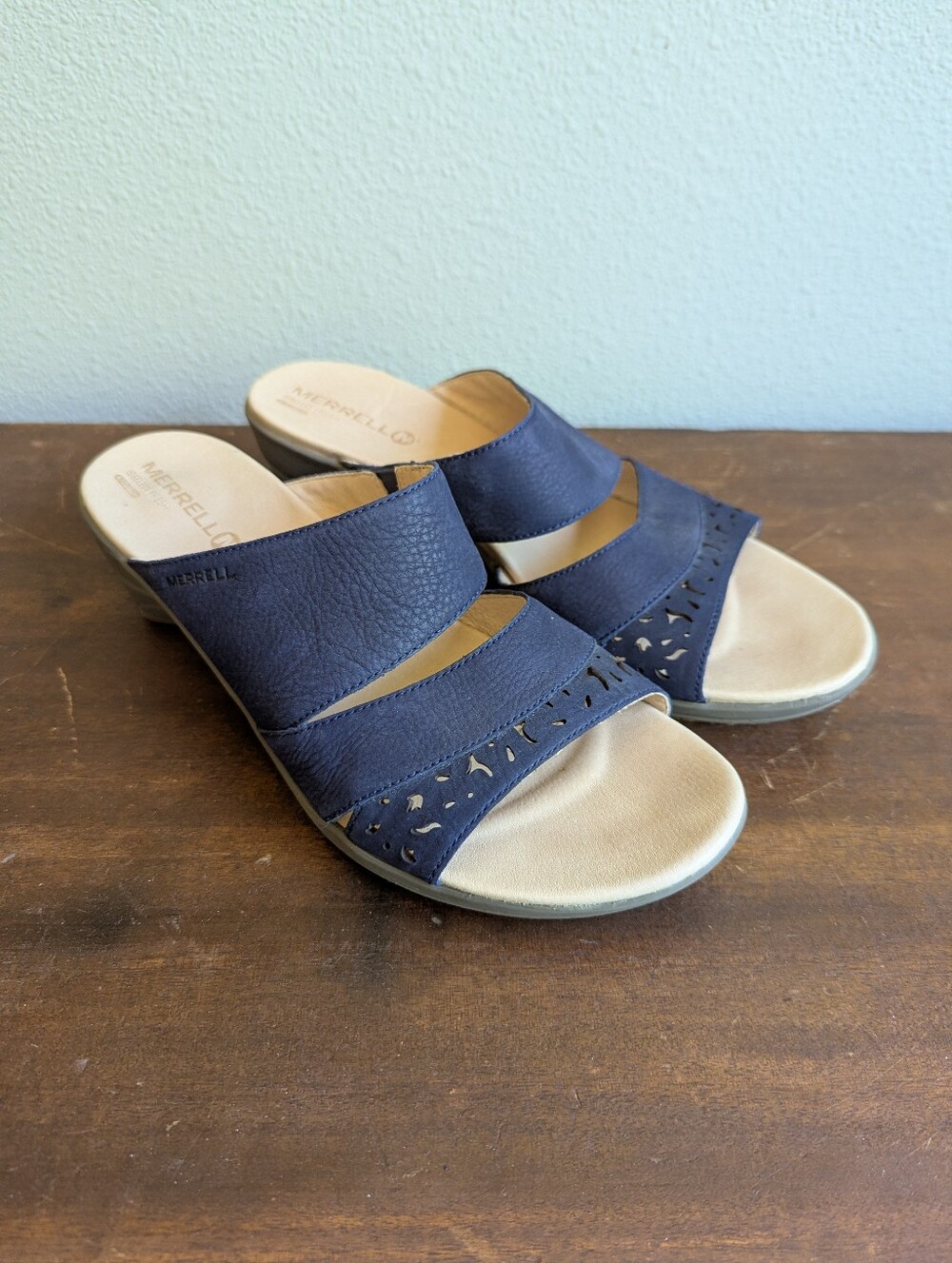 Merrell Veranda Slip On Heeled Sandals Women's US 11 Comfort Navy Blue Gray